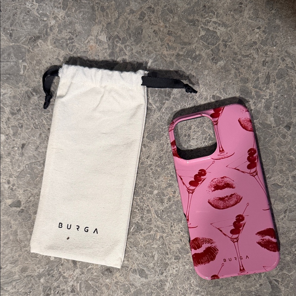 Burga Pink Cherry & Lip Print Phone Case for iphone 16 pro max
